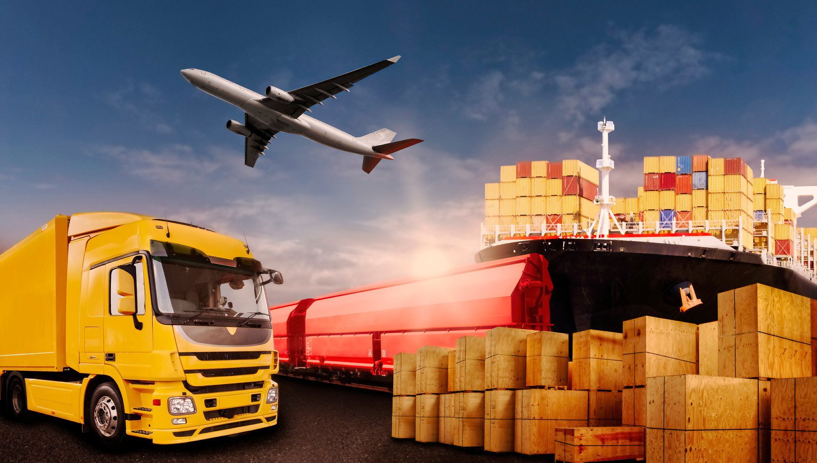 Transport of goods by truck_ plane_ ship and_yythkg